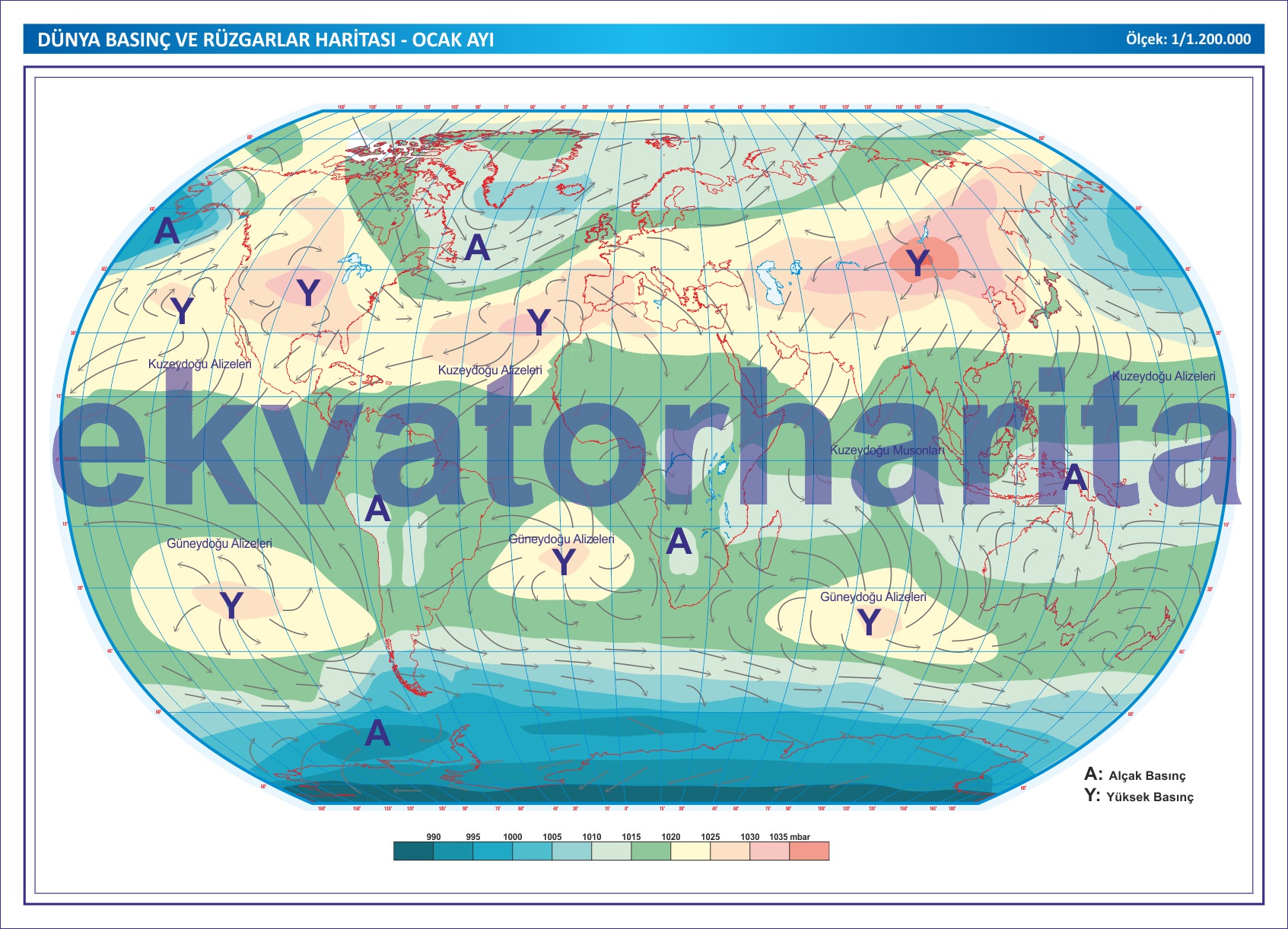 DÜNYA BASINÇ VE RÜZGARLAR HARİTASI OCAK AYI
