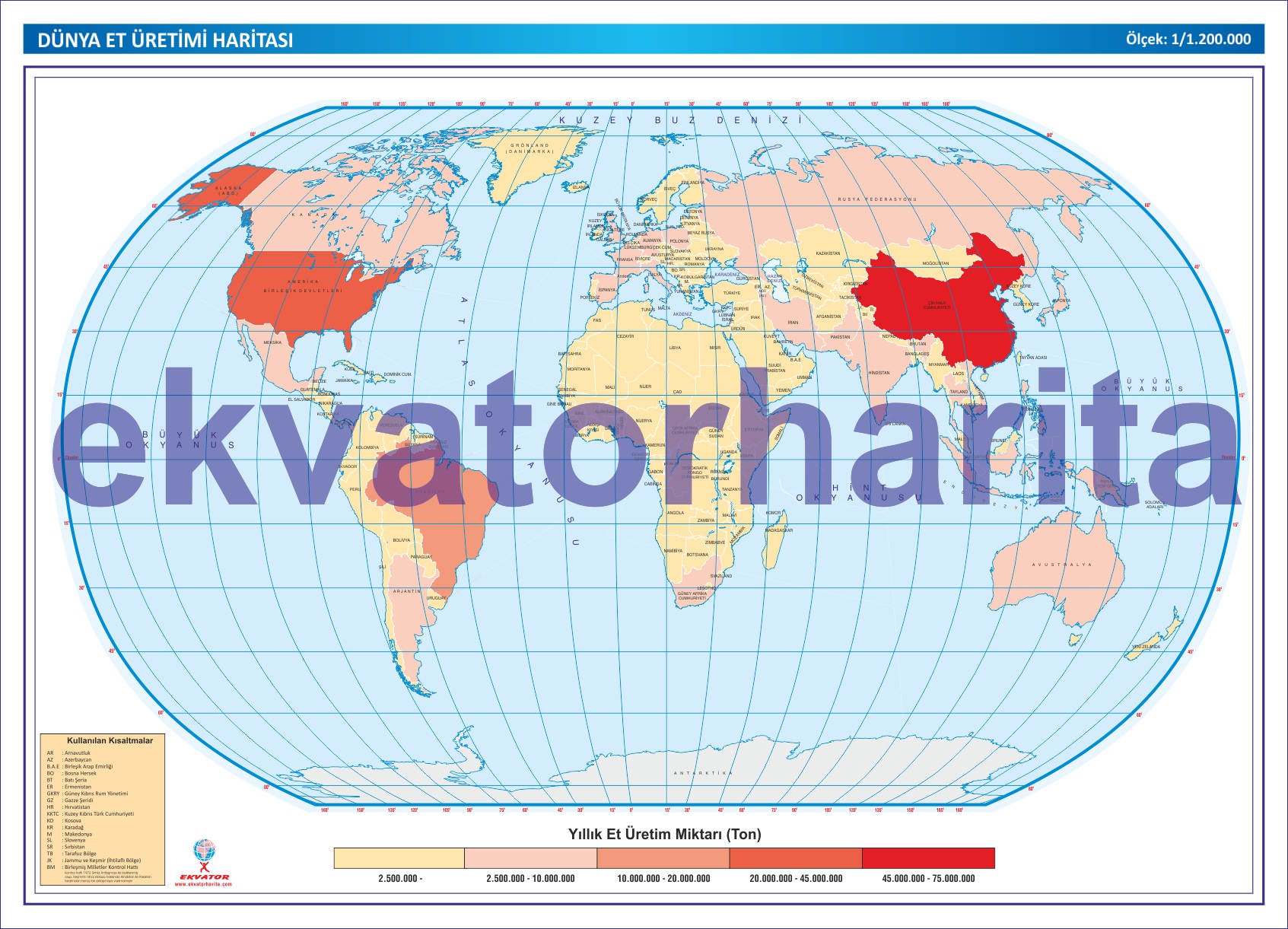 DÜNYA ET ÜRETİMİ HARİTASI