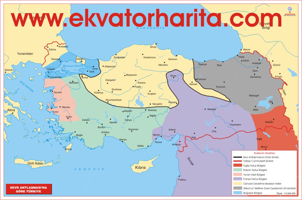 Sevr Antlaşmasına Göre Osmanlı Haritası