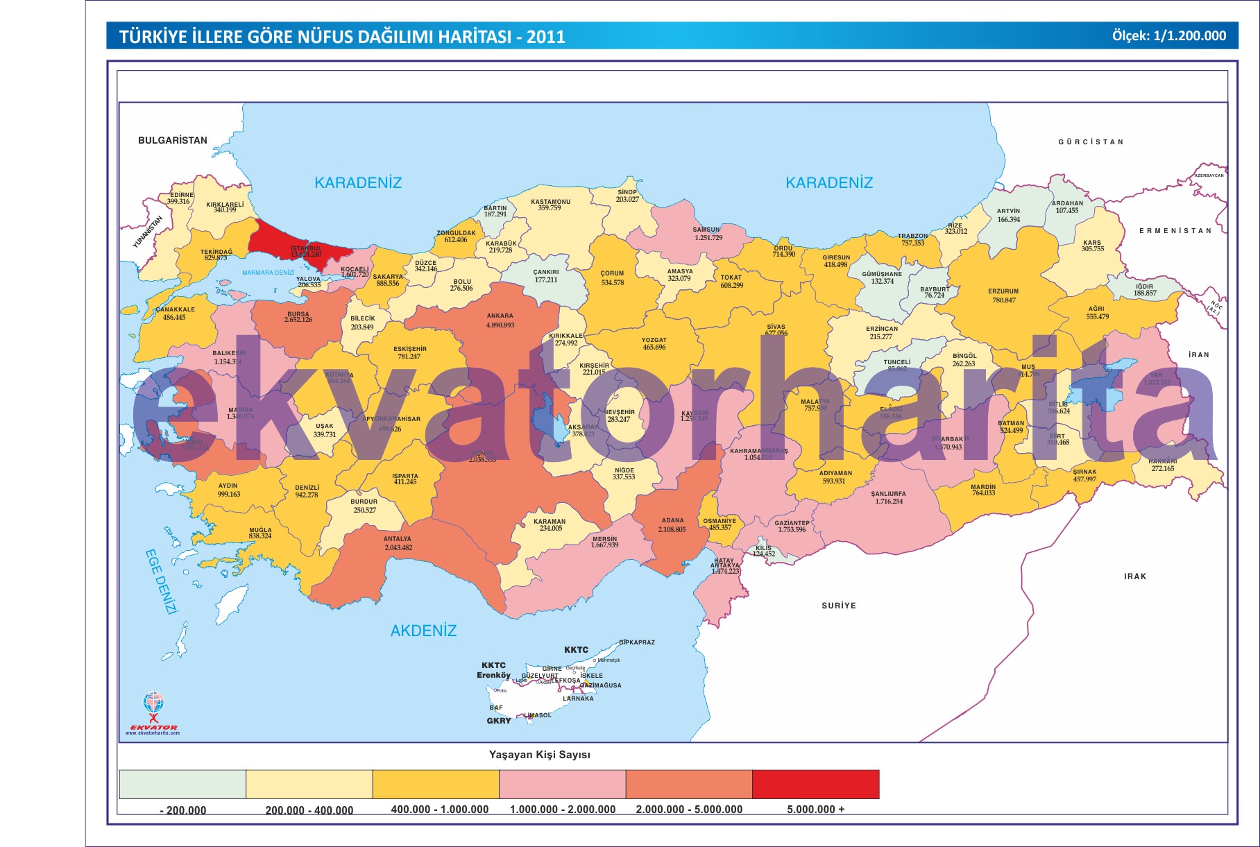 TÜRKİYE İLLERE GÖRE NÜFUS DAĞILIMI HARİTASI